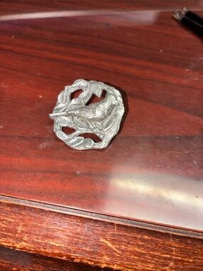 Silver Tone Bird and Wreath Brooch - Silver